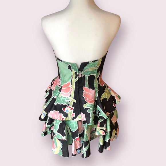 VTG Barboglio Peplum Tiered Mini Dress Size 8 Black Floral Glamoratti 80s Luxury - Picture 2 of 13